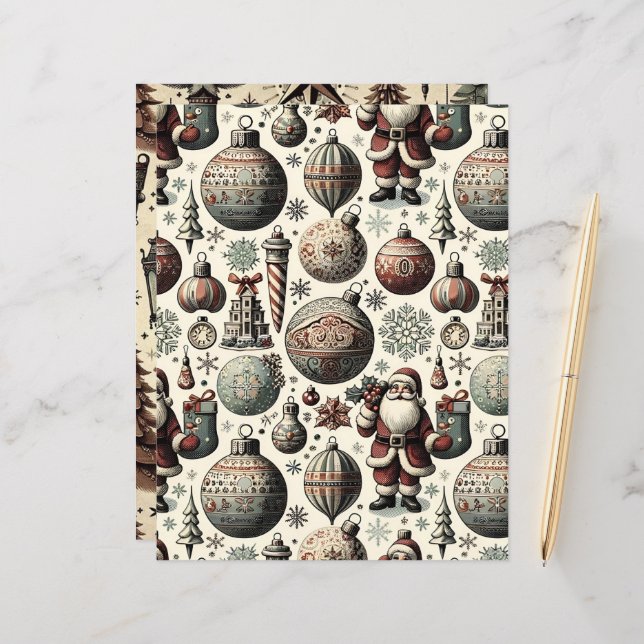 Papier à papier pour scrapbook Ephemera de Noël Vi (Devant/Arrière en situation)