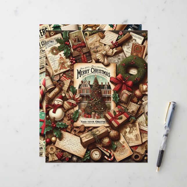 Papier à papier pour scrapbook Ephemera de Noël Vi (Devant/Arrière en situation)