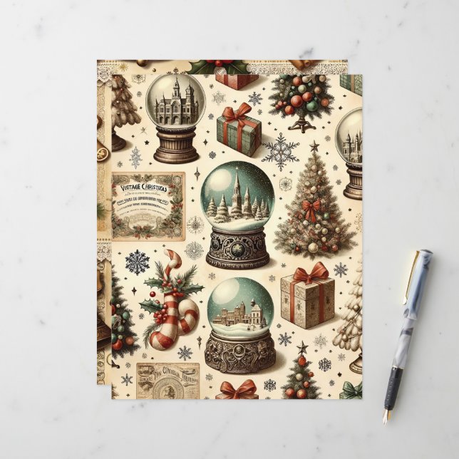 Papier à papier pour scrapbook Ephemera de Noël Vi (Devant/Arrière en situation)