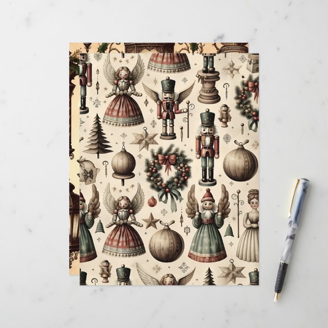Papier à papier pour scrapbook Ephemera de Noël Vi (Devant/Arrière en situation)