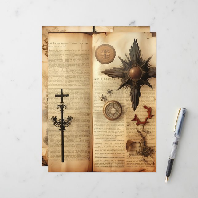 Papier à papier pour scrapbook vintage Christian E (Devant/Arrière en situation)