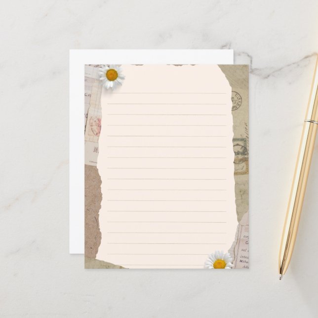 Papier à rayures Vintage Beige Brown (Devant/Arrière en situation)