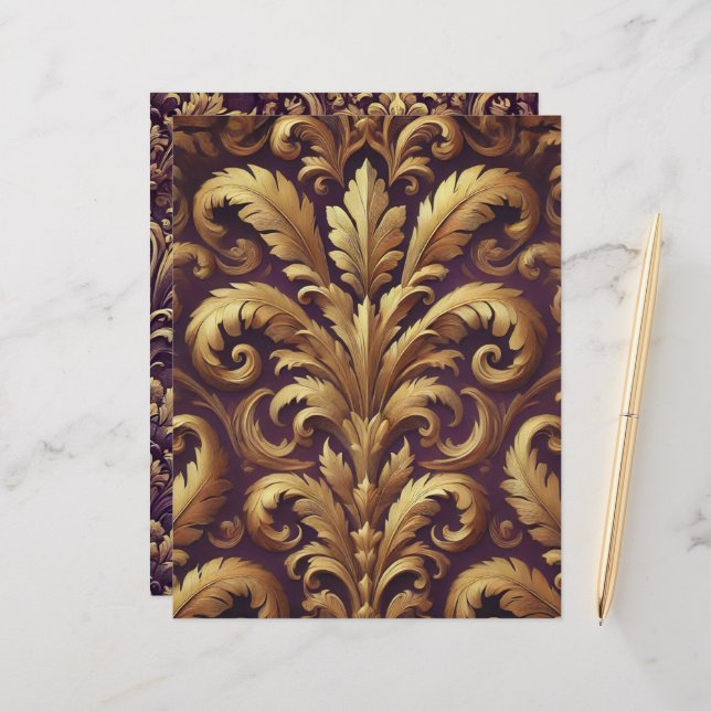 Papier à rebut Acanthus Victorian Purple & Gold (Devant/Arrière en situation)