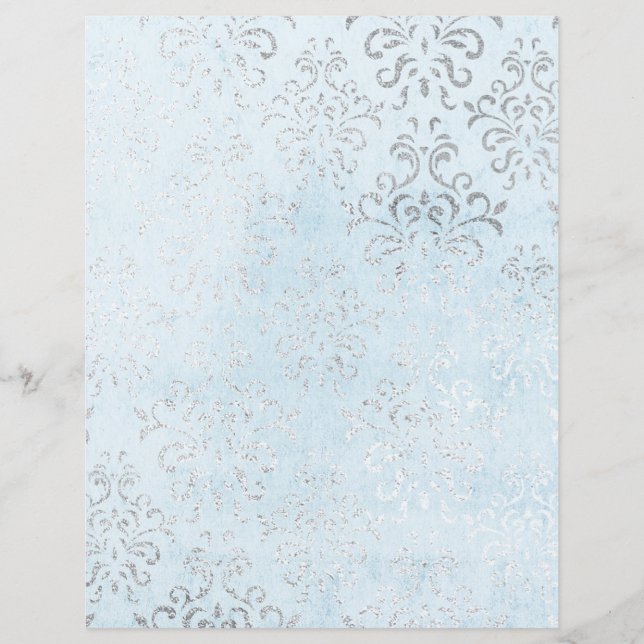 Papier à rebut bleu et argenté Shabby Damask (Devant)