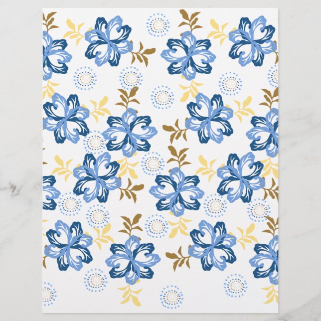 Papier à rebut bleu et or Floral (Devant)