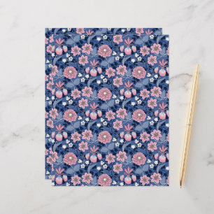 Papier à rebut bleu et rose de fleurs victorienne