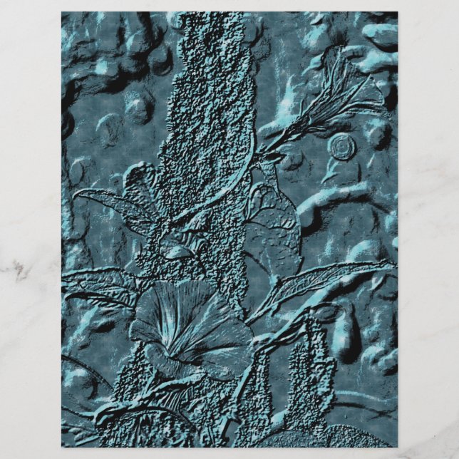 Papier à rebut bleu floral Embossé Matin Glory (Devant)