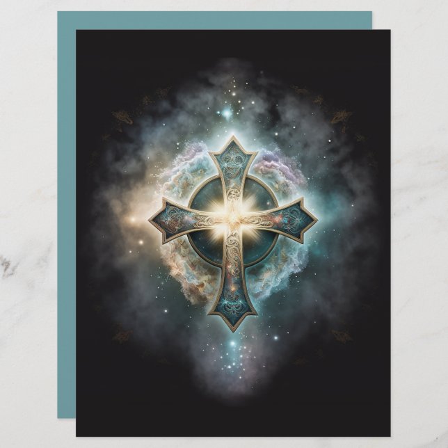 Papier à rebut croix or bleu céleste (Devant / Derrière)