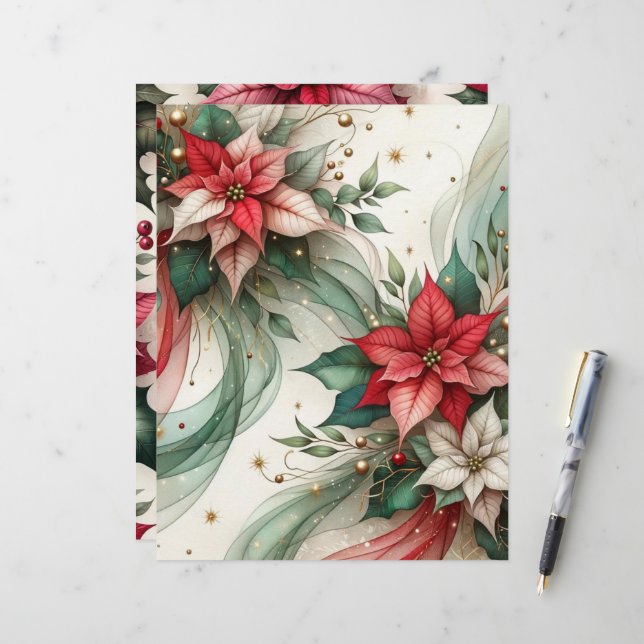 Papier à rebut de Noël Poinsettia (Devant/Arrière en situation)