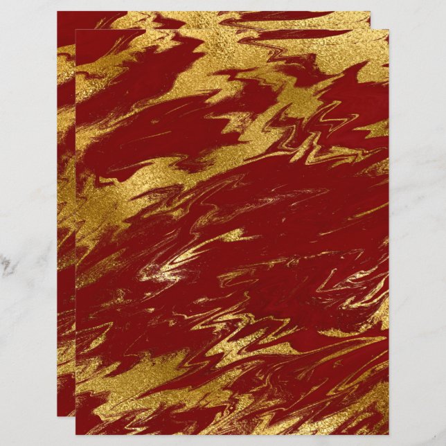 Papier à rebut en marbre Chic Red Gold Faux (Devant / Derrière)
