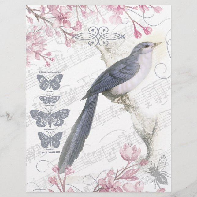 Papier à rebut vintage Floral Blue Bird (Devant)