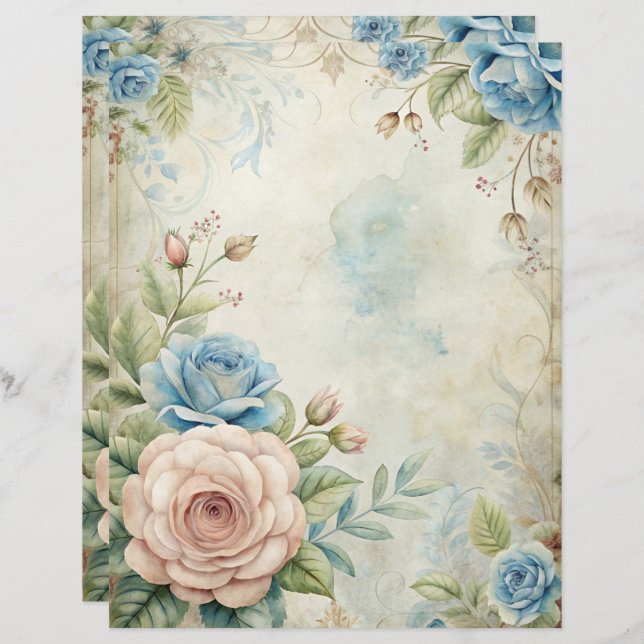 Papier à retouche chic Blue Shabby (Devant / Derrière)