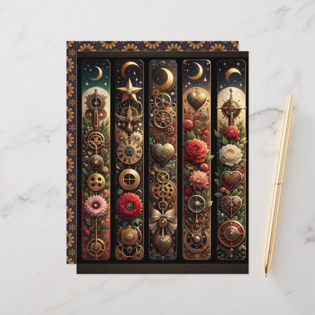 Papier à scandale Celestial Steampunk Valentines (Devant/Arrière en situation)