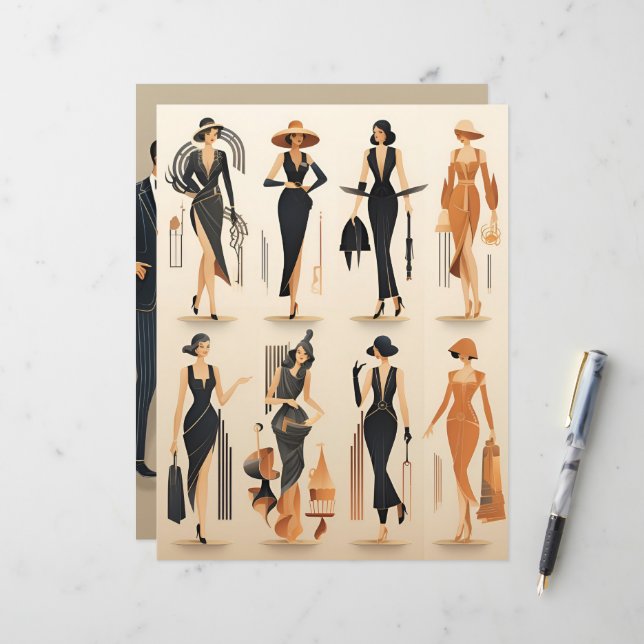 Papier à scandale poupées papier Art déco (Devant/Arrière en situation)