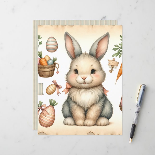 Papier à scandale vintage Aquarelle de Pâques Bunn (Devant/Arrière en situation)