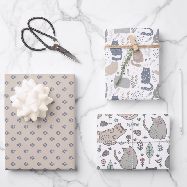 Papier à thème chat mignon pour fête  (Recto)