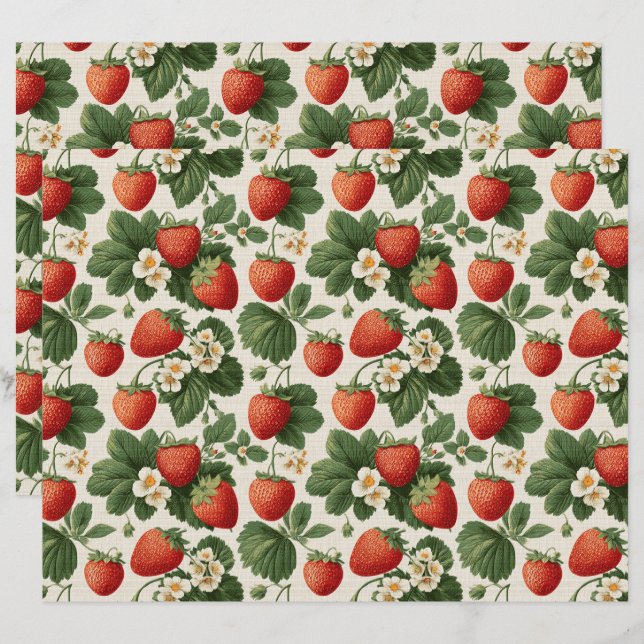 Papier à Vintage Motif à fraise  (Devant / Derrière)