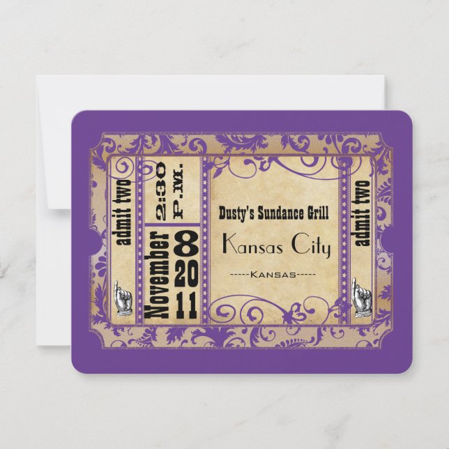 Papier Ancien Faire-Part de Mariage Tons Violet et (Devant)