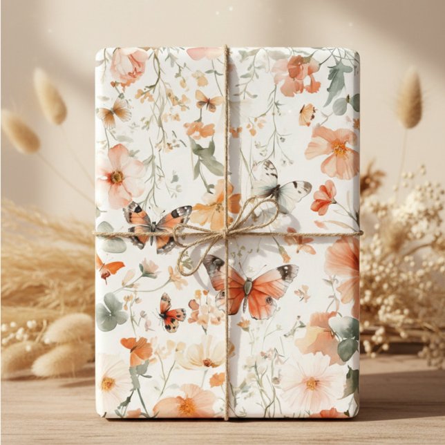 Papier aquarelle joli Prairie Papillon (Butterfly Meadow Watercolor Pretty Wrapping Paper Sheets
)