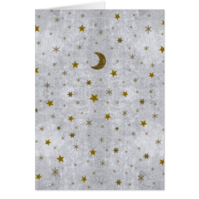 Papier argenté Abstrait avec étoiles d'or, lune (Devant)