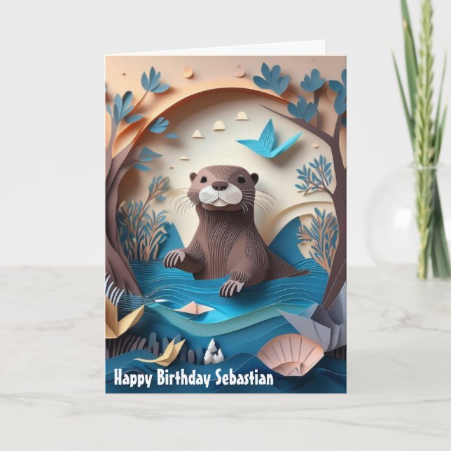 Papier Art mignonne Otter Bonne carte d'anniversai (Devant)