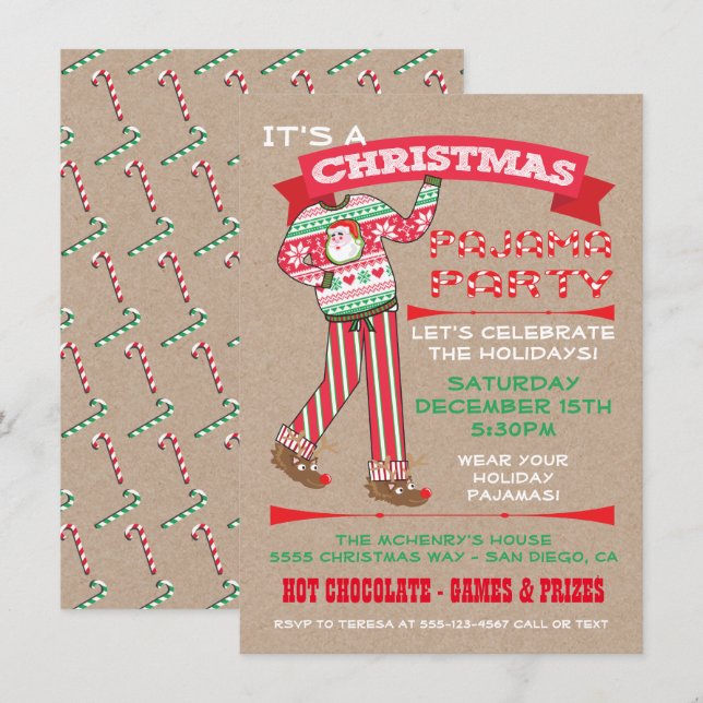 Papier artisanal Noël Pajama Party Invitations (Devant / Derrière)