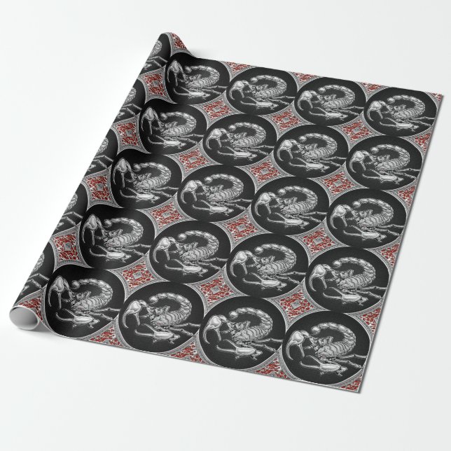 Papier Cadeau [100] Scorpion d'argent sacré sur noir (Déroulé)