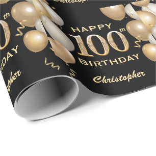 Papier Cadeau 100e anniversaire Ballons de Parties scintillant n