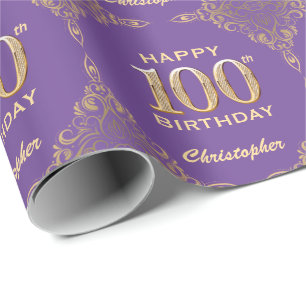 Papier Cadeau 100e anniversaire Parties scintillant violet et or