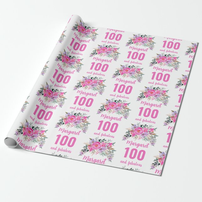 Papier Cadeau 100e anniversaire rose floral (Déroulé)