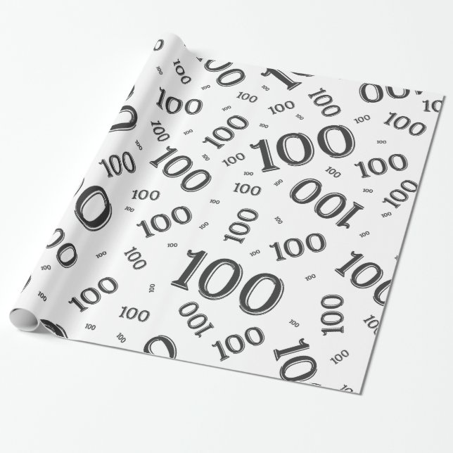 Papier Cadeau 100e Motif de nombre aléatoire noir/blanc grand (Déroulé)
