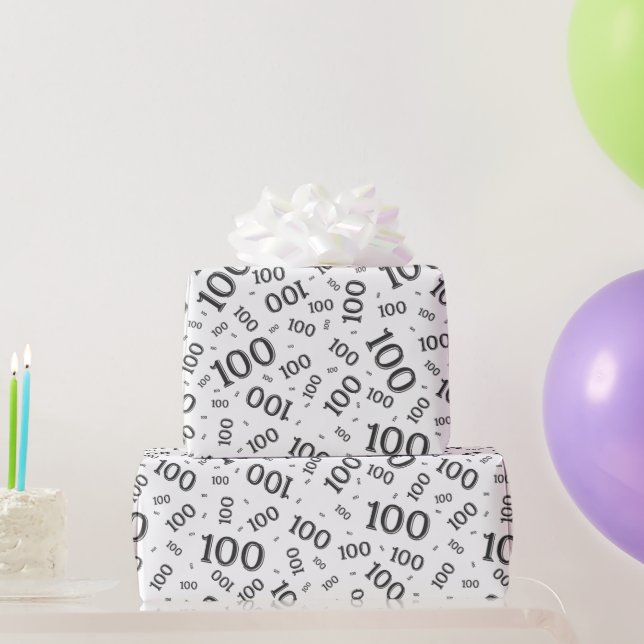 Papier Cadeau 100e Noir/Blanc Random Numéro Motif Moyen (Cadeaux de fête)