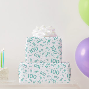 Papier Cadeau 100e Turquoise/blanc Motif de nombre aléatoire moy