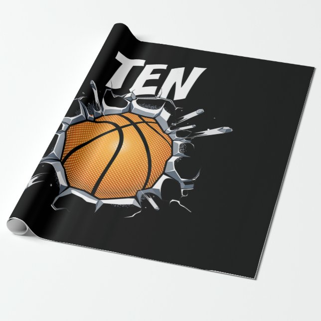 Papier Cadeau 10 ans Basketball Anniversaire Fête 10e Garçon (Déroulé)