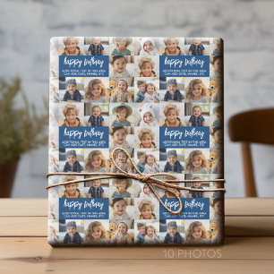 Papier Cadeau 10 Photo Bordure Anniversaire Centre de texte - Bl