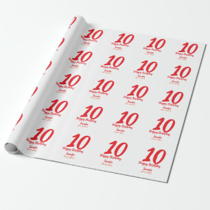 Papier Cadeau 10e anniversaire ajouter nom date année rouge modè