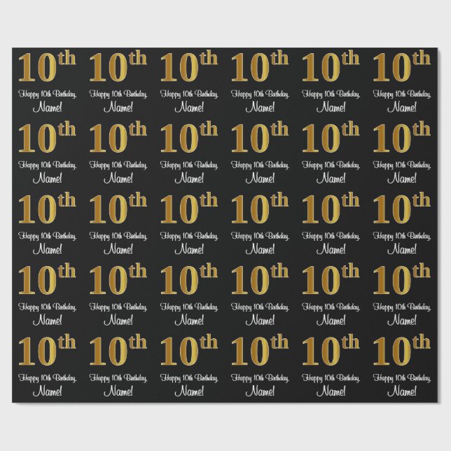 Papier Cadeau 10e anniversaire : Elégant luxe Faux Gold Look # (Plat)