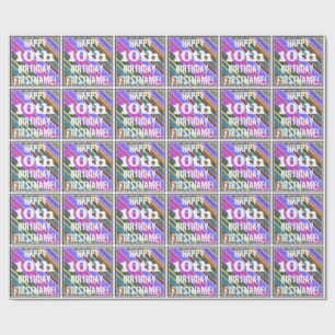 Papier Cadeau 10ème anniversaire vibrant et coloré + Nom fait