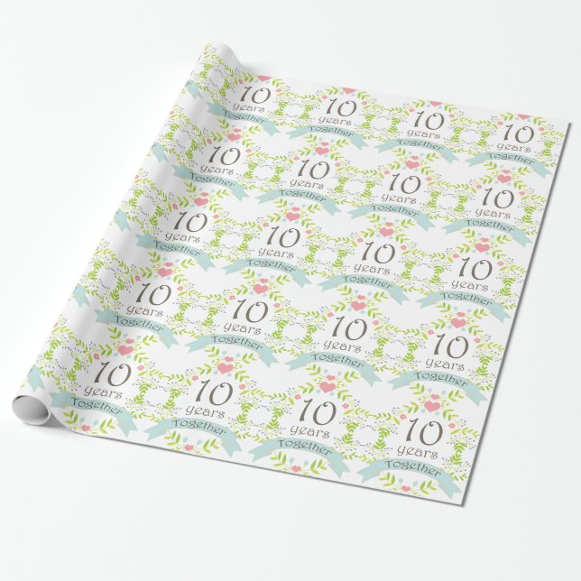 Papier Cadeau 10ème Enveloppe de cadeau de coeur d'amour (Déroulé)