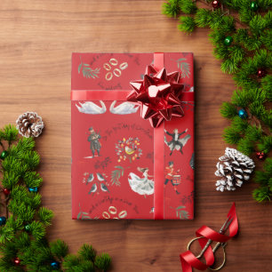 Papier Cadeau 12 Jours de Noël Rouge