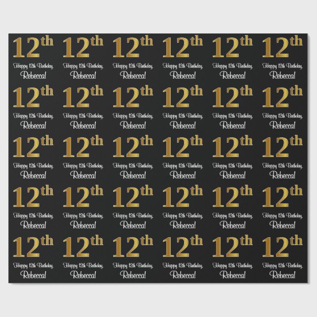 Papier Cadeau 12e anniversaire : Elégant luxe Faux Gold Look # (Plat)