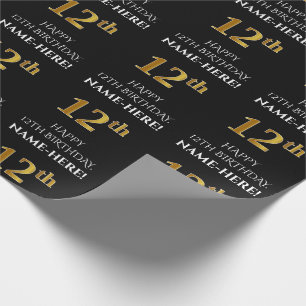 Papier Cadeau 12e anniversaire : Elégant, Noir, Faux Gold Look