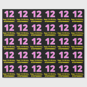 Papier Cadeau 12e anniversaire : Pink Stripes and Hearts "12" + 