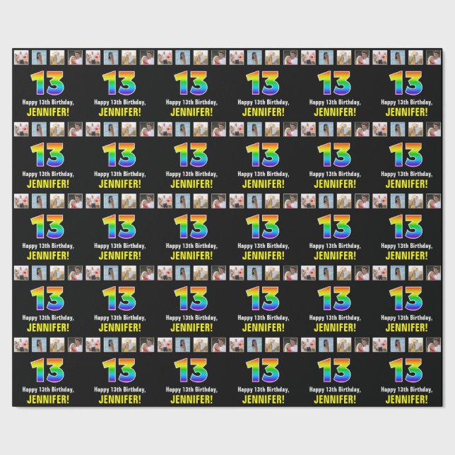 Papier Cadeau 13e anniversaire : Arc-en-ciel "13"; Photos person (Couture)