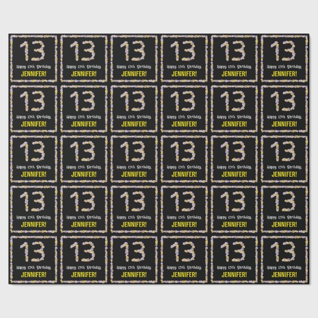 Papier Cadeau 13e anniversaire : Floral Flowers Numéro, Nom pers (Couture)