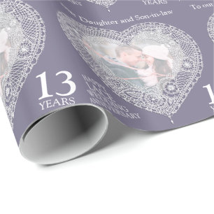 Papier Cadeau 13e anniversaire mariage dentelle coeur photo enve