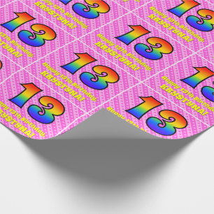 Papier Cadeau 13e anniversaire : Pink Stripes & Hearts, Rainbow 