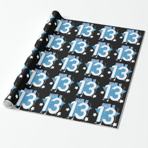 Papier Cadeau 13ème Nombre grunge et étoiles V06 d'anniversair