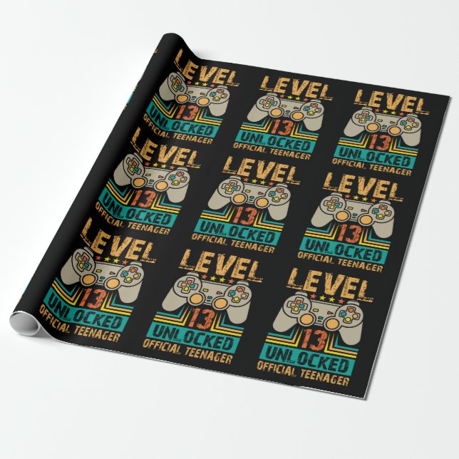 Papier Cadeau 13th Birthday Gift Boys Level 13 Unlocked Official (Déroulé)