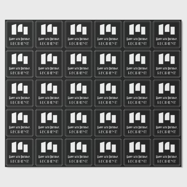 Papier Cadeau 14e anniversaire : Art Déco Inspiré Look "14" & No (Plat)